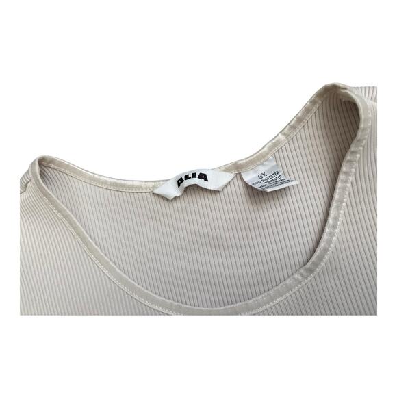 ALIA Womens Plus Size 3X Beige Polyester Rib Sleeveless Stretch Tank Top Shirt - Picture 4 of 4